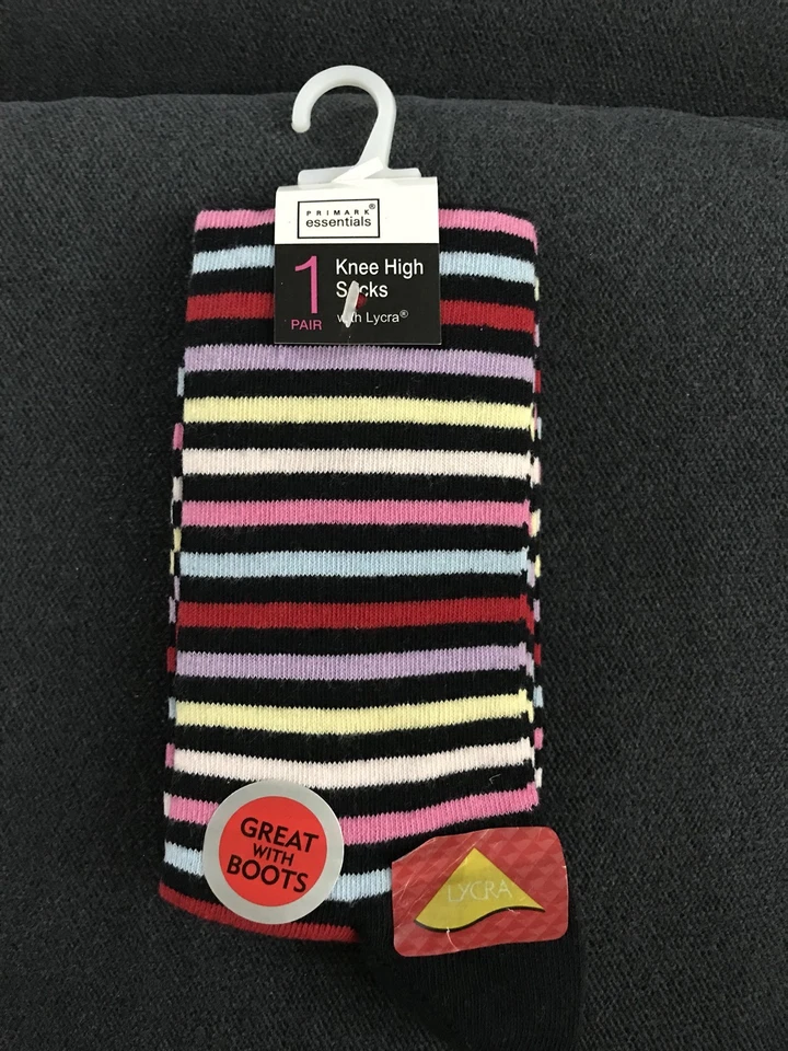 PRIMARK women's Knee Highs Socks Sz 4-7 UK , Eur 37-41  Black color with LYCRA - Image 1 of 4