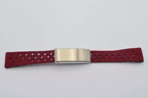 OMEGA KALBS LEDER ARMBAND 18MM MIT FALTSCHLIESSE 16MM ROT VINTAGE - Bild 1 von 2