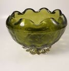 Indiana Glass Diamond Quilt Green Bowl with Silver Pedesal Base