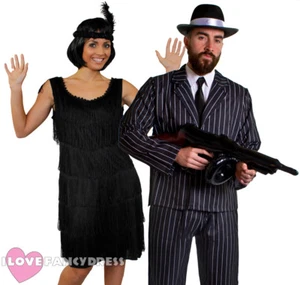 COUPLES GANGSTER AND FLAPPER COSTUMES 1920'S FANCY DRESS THE GREAT GATSBY PARTY - Picture 1 of 1