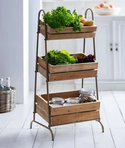 Küchenregal Kistenregal Obstregal "Rustikal" mit 3 Kisten aus recyceltem Holz - Bild 1 von 6