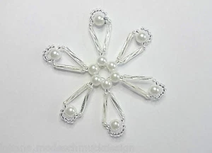 Perlenstern silber -weiss Weihnachtsschmuck Christbaumschmuck handmade, Handarbe - Bild 1 von 2
