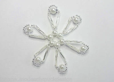 Perlenstern silber -weiss Weihnachtsschmuck Christbaumschmuck handmade, Handarbe - Bild 1 von 2