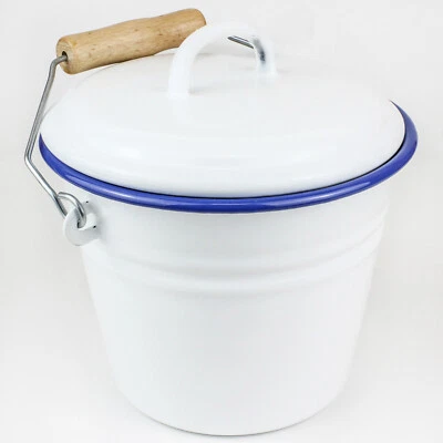 Nostalgie Eimer Set Bad Küche Deko Emaille Bioeimer Kücheneimer weiß mit Deckel - Bild 1 von 3