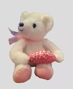 The Petting Zoo White Stuffed 12" Teddy Bear Plush With Heart Pink Ribbon - Picture 1 of 4
