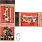 Vintage Matchbook Cover Allstate Tires Sears Roebuck Cross Country Motor Oil 40S
