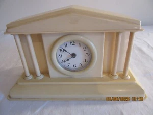 Vtg 1950s Celluloid Clock Building Court house~LUX Mfg Co USA Wind Up Desk Shelf - Picture 1 of 6