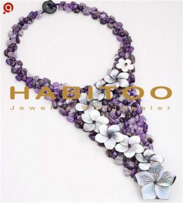 Потрясающий 8 мм фиолетовый аметист черный камео цветок ожерелье переключатель застежка 18» - Изображение 1 из 3