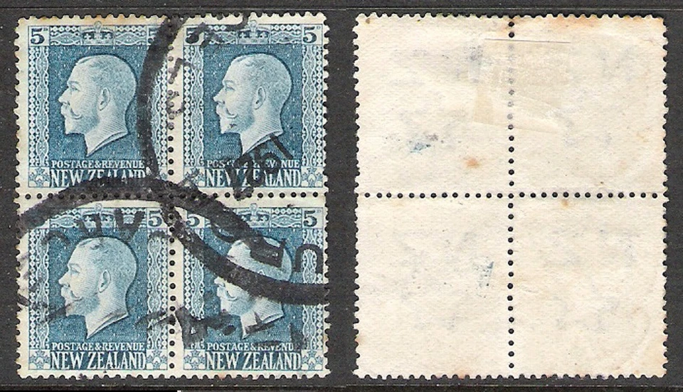 NEW ZEALAND 1922 KGV RECESS 5d BLUE BLOCK (JF) (REF:H575) CP K7a - Image 1 of 1