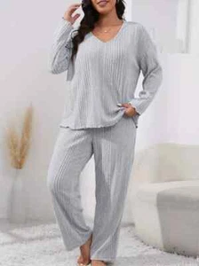 Dove Gray Ribbed Lounge Set – Plus Size Sweatsuit ✨FREE SHIP - Picture 1 of 5