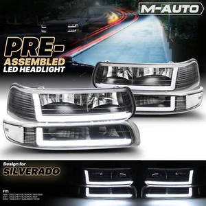 [LED LIGHT BAR DRL]Black Headlight Lamp+Bumper w/6000K Bulb for 99-06 Silverado - Bild 1 von 12