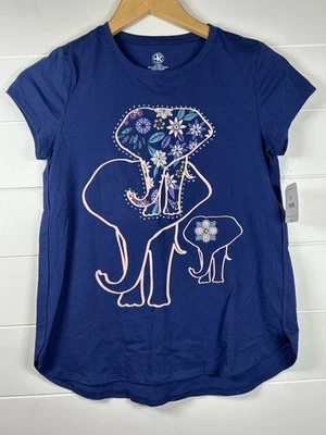 J. Caqui Niñas XL Manga Corta Azul Elefante Floral Foto 1 de 4