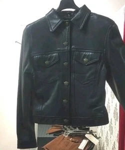 Gossip Vintage Black Coat UK High Quality Genuine Leather Size M New Old Stock - Picture 1 of 5