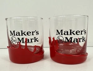 Makers Mark  Bourbon Red Wax Dipped Old Fashioned Glasses Set Of 2 - Picture 1 of 4