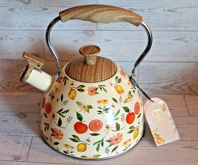 Just Teazen Metal Tea Kettle with Fruit & Flowers 2.64 qt Floral Tea Kettle NEW - Image 1 of 4