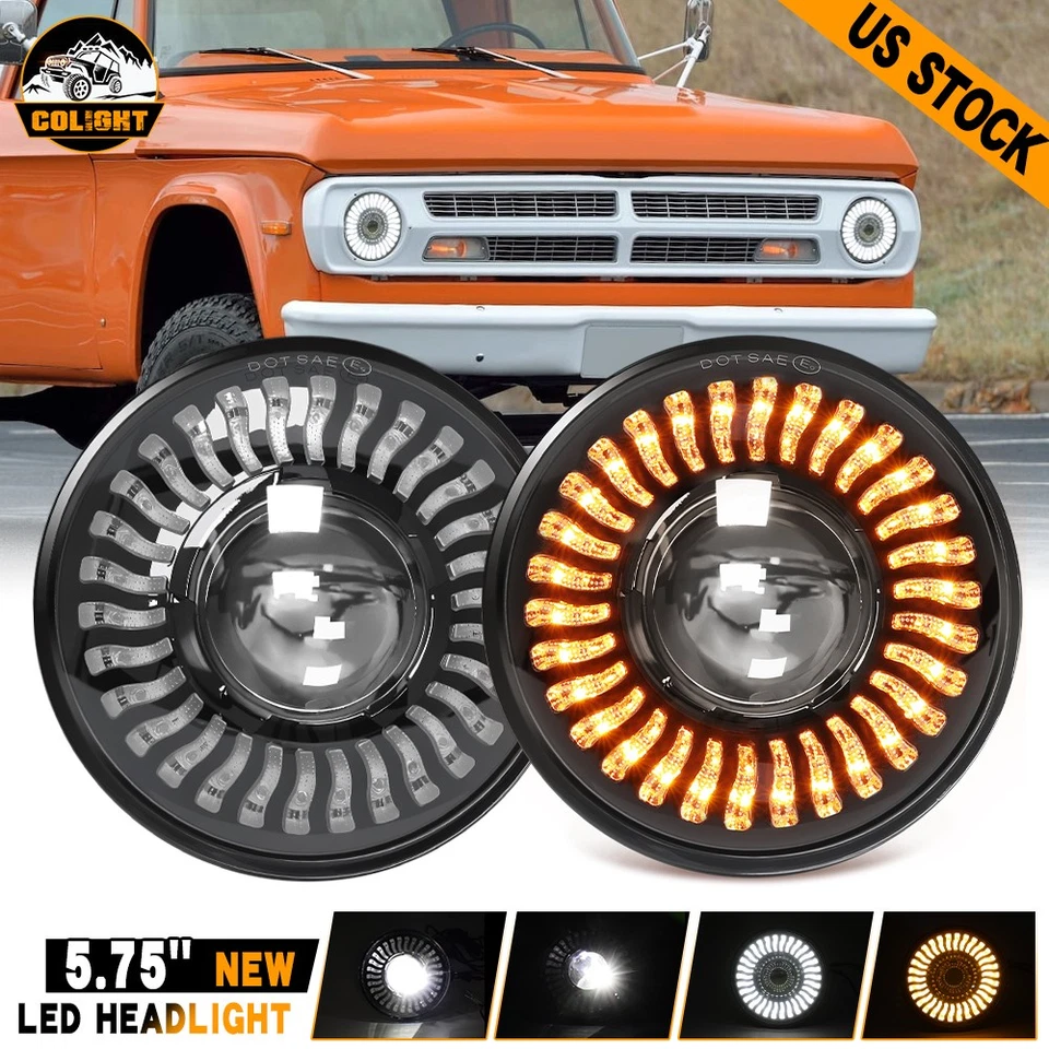 For Dodge D100 D150 D200 D300 W100 W200 W300 Pickup Pair 7" inch LED Headlights - Image 1 of 4