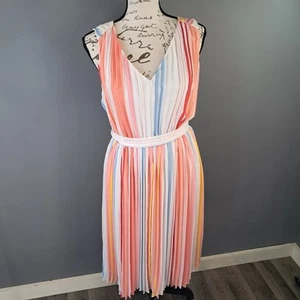 Loft Womens Multi Colored Pleated VNeck Sleeveless Dress White Size Small Petite - Picture 1 of 7