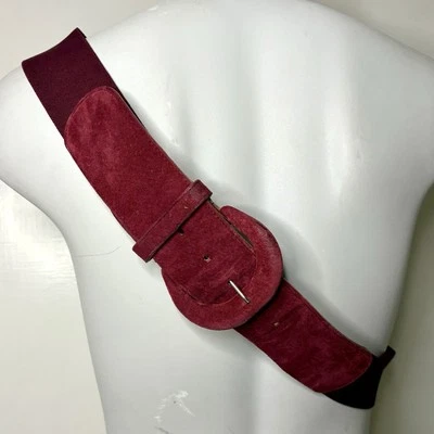 Vintage 80s Purple/Burgundy Faux Suede Elastic Stretch Belt - Image 1 of 4