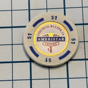 Ameristar Casino $1 Poker Chip Council Bluffs IA Iowa White Gold Blue Steamboat - Picture 1 of 3