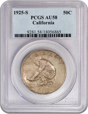 1925 S 50C California Diamond Jubilee Commemorative Silver Half Dollar PCGS AU58 - Image 1 of 4