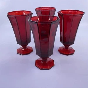 Independence Octagonal Ruby Red Iced Tea Glass Tumblers 8oz - Set Of 4 - Picture 1 of 11