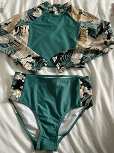 Seafolly Brand Long Sleeve Bikini Set - Green Floral - Age 10 - Picture 1 of 2