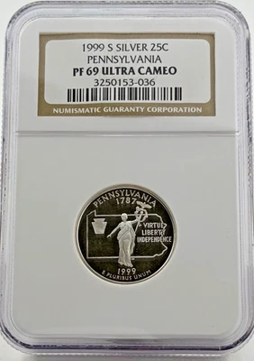 1999-S Silver Quarter Pennsylvania PF69 Ultra Cameo NGC - Image 1 of 2