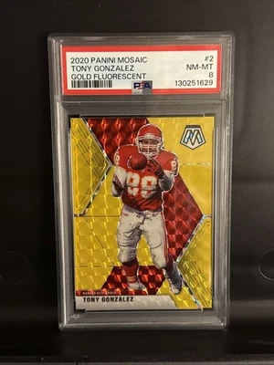 Panini Mosaic Tony Gonzalez #2 2020 mosaico dorado fluorescente Prizm/20 PSA 8 Foto 1 de 3