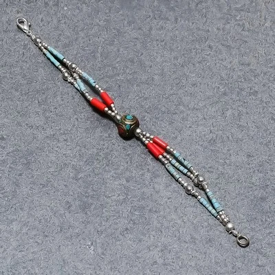 Tibetische Türkis Koralle Handarbeit Schmuck Perlen Nepali Armband 6" SR 2014 - Bild 1 von 4