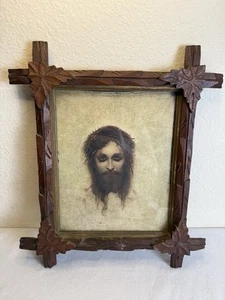 VTG Black Forest Adirondack Carved Frame Gabriel Max Print Jesus Christus Read⬇️ - Picture 1 of 19