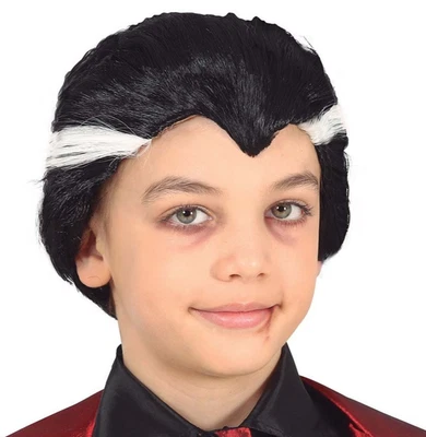 FIESTA GURICA Kinder Vampir Perücke schwarz mit weißen Streifen - Halloween Kostüm Accessoire