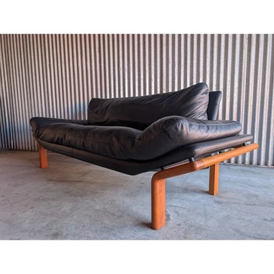 Mid-Century Modern Sofa by Komfort Denmark, Black Leather & Teak, Danish Modern - Image 1 of 4