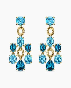 FINE REAL 18K Yellow Gold with SILVER Blue Topaz and CREATED Blue Topaz, 57mm - Picture 1 of 5