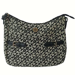 Tommy Hilfiger TH Logo Taupe Satchel Hand Bag Preowned - Used - Picture 1 of 5