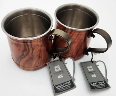 Par de Thirstystone de Cambridge 16 oz. Tazas de acero inoxidable de grano de madera Foto 1 de 4