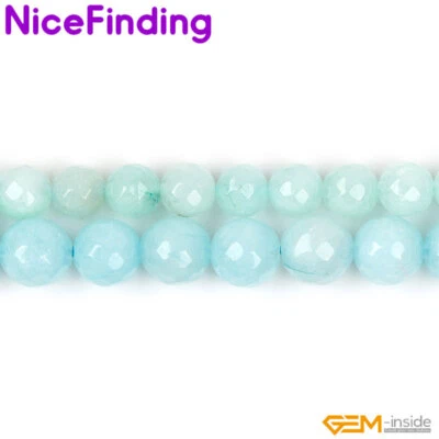 Cuentas de piedra redondas facetadas de jade azul para hacer joyas cuentas sueltas 15" 4,6,8 mm Foto 1 de 4