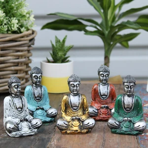 Mini Buddha Meditation Statue Silber + Farbe 6 zur Auswahl oder Komplettset Handarbeit - Bild 1 von 7
