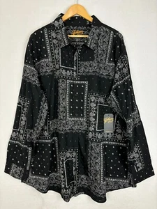 Johnny Bigg Mens Shirt Black Size 6XL 100% Cotton Bandana Print Baggy Button Up - Picture 1 of 11