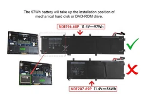Accu voor Dell Precision 5510,5520,5530,5540,M5510,5D91C,5XJ28,6GTPY - Photo 1/4