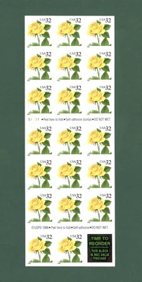 Sc # 3049 ~ Booklet of 20 ~ 32 cent Yellow Rose Issue - Image 1 of 2