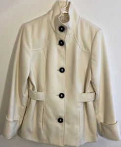 Chicos Womens Ivory White Button Up Pea Coat with Black Chunky Buttons | Size 1 - Picture 1 of 3