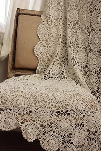 Vintage  French 80X80 crochet textile handmade lace textile bed cover  - Picture 1 of 12