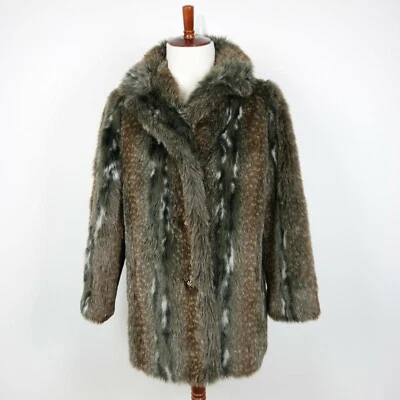 VTG 60s Tissavel France Country Pacer Faux Fur Coat Animal Print Womens Sz 16 XL - Image 1 of 4