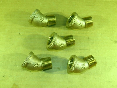 FIVE PACK Merit XNL103A-08 45 deg Pipe Fitting Elbow, 1/2 FPT x 1/2 MPT, Brass - Image 1 of 4