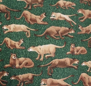 Feline Drive Fabric FLANNEL American Wilderness Puma Green - Sold by the Yard - Picture 1 of 7