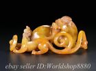 6" Old Chinese Hetian Jade Nephrite Carved Dragon Pi Xiu Unicorn Statue