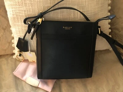 💕RADLEY LONDON Derby Street Luxe Blk Saffiano Textured Small Crossbody Bag NWT - Image 1 of 4