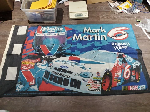 Vintage 90s NASCAR Mark Martin #6 Valvoline Flag 5’ x 3’ Hunter Roush Racing Cover