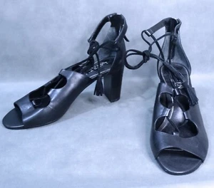 LAUREN RALPH LAUREN WOMENS SHOES 8.5 LRL BLACK LEATHER HASEL LACE UP SANDAL HEEL - Picture 1 of 8