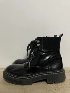 TU GIRLS BLACK PATENT LEATHER LACE /ZIP UP CHUNKY ANKLE BOOTS UK SIZE 5 EUR 21 - Picture 1 of 8